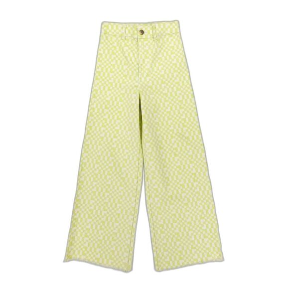 Billabong Denim - NEW Billabong Free Fall Wide Leg Raw Hem Jeans 90s Y2k Lime Checkered Print 25